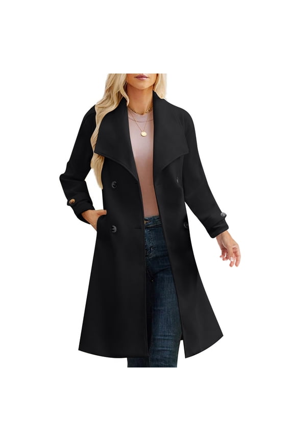 Winter Overcoats for Women Long Trench Coat Belted Windbreaker Pea Coat Double Breasted Lapel Outerwear with Pockets