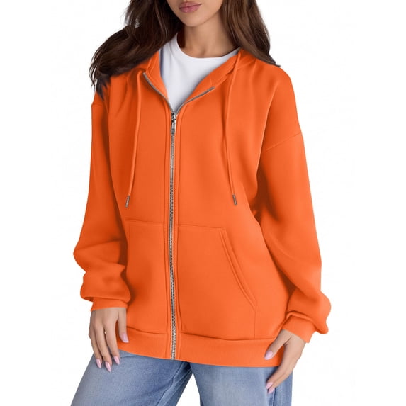 Winter Oversized Hooded Zip Up Sweatshirt for Women Long Sleeve Drawstring Casual Jacket Trendy Y2K Fall Solid Outerwear