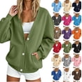 thumbnail image 1 of Winter Oversized Sweatshirt for Women V-Neck Long Sleeve Button Front Cardigan Fall Loose Coat with Pockets, 1 of 7