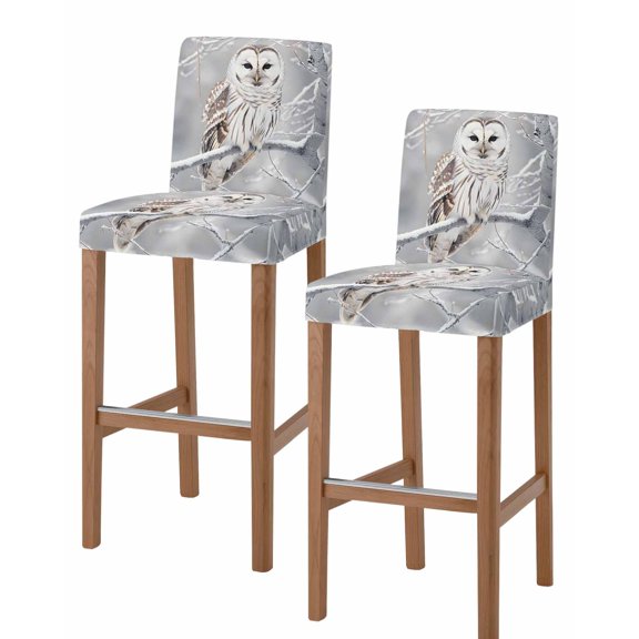 Winter Owl Bar Stool Covers Set of 2, Country Birds Animal Tree Branches Snow Stretch Washable Bar Chair Covers with Backs, Removable Pub Counter Height Chair Cover for Kitchen Dining Room Cafe