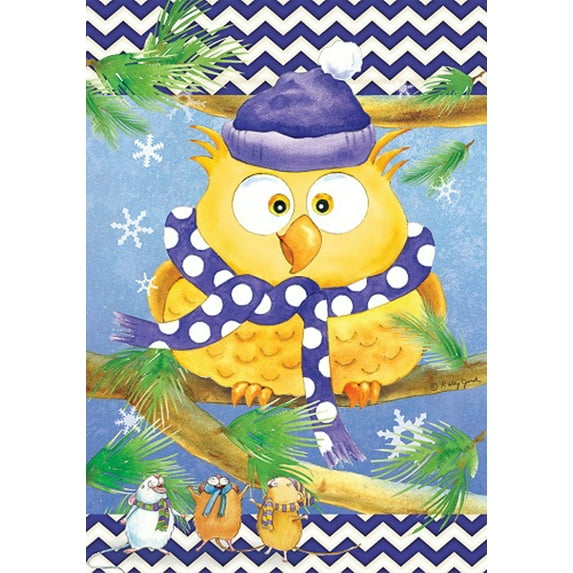 Winter Owl House Flag Patterns Animals Snow Decorative Banner 28" x 40