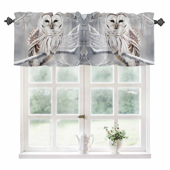 Winter Owl Kitchen Valances for Windows 54x18 Inch Kitchen Curtains Valances Rod Pocket Country Birds Animal Tree Branches Snow Bathroom Window Valances for Window Treatment Decor