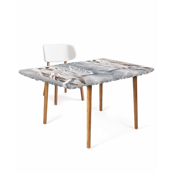 Winter Owl Rectangle Tablecloth, Waterproof Elastic Fitted Table Covers for 4 Foot Tables, 24x50inch Decorative Tablecloths for Picnic, Camping, Outdoor, Country Birds Animal Tree Branches Snow