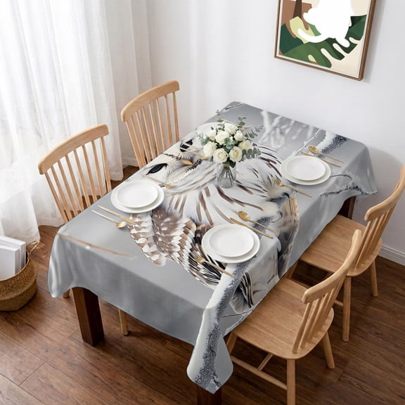 Winter Owl Table Cloth Waterproof Tablecloths, Country Birds Animal Tree Branches Snow Tablecloth Dining Table Cover for Kitchen Party Tabletop Outdoor, Rectangle Tablecloth 60x102 Inch
