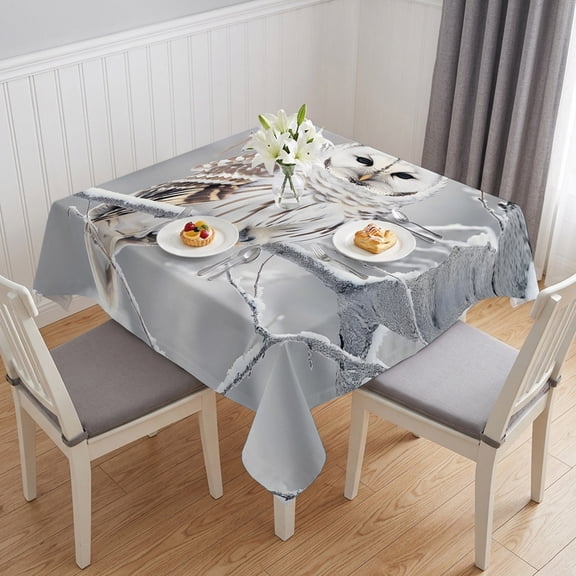 Winter Owl Table Cloth Waterproof Tablecloths, Country Birds Animal Tree Branches Snow Tablecloth Dining Table Cover for Kitchen Party Tabletop Outdoor, Square Tablecloth 54x54 Inch