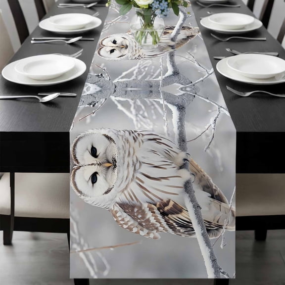Winter Owl Table Runner 72 Inches Long, Country Birds Animal Tree Branches Snow Kitchen Coffee Dining Table Decoration for Home Party Birthday Wedding Home Decor 14x72 Inches