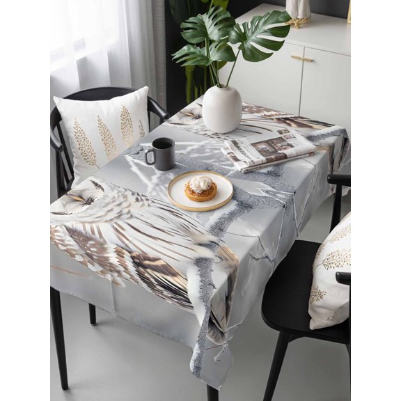 Winter Owl Tablecloth Rectangle Table Cloth 60x120, Waterproof Tablecloth Outdoor Table Cloth, Country Birds Animal Tree Branches Snow Washable Table Cover for Kitchen Dinning Party