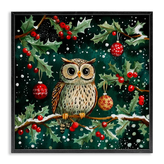 Stupell Industries Winter Owl with Gentle Snowfall Black Framed Giclee Art, design by Yen, 12 x 12