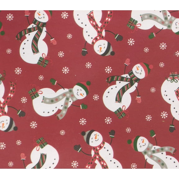 Winter PEVA Vinyl Tablecloth, Flannel Backed, Snowman Print 52 x 52 inches