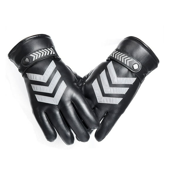 Winter PU Leather Motorcycle Gloves Waterproof Windproof Riding Gloves Reflective Strip Warm Motocross Work Gloves Black White ,Easy Wear