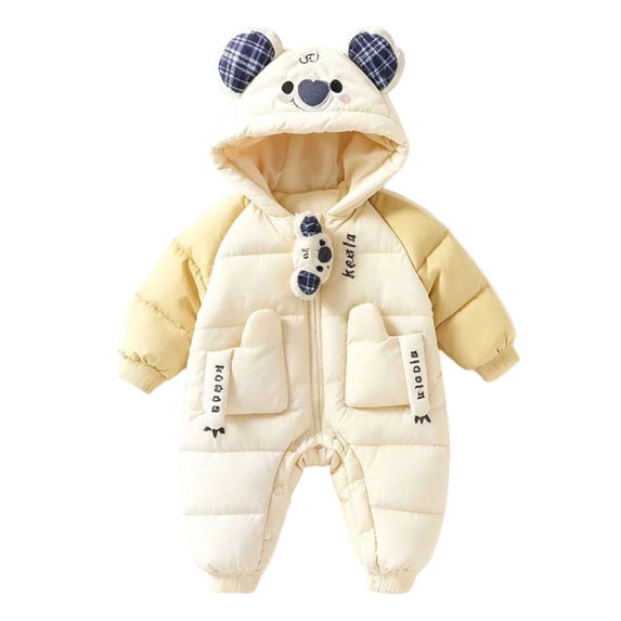 Winter Padded Snowsuit foe Boys Girls Cute Koala Ear Hooded Jumpsuit Long Raglan Sleeve Quilted Warm Outfits