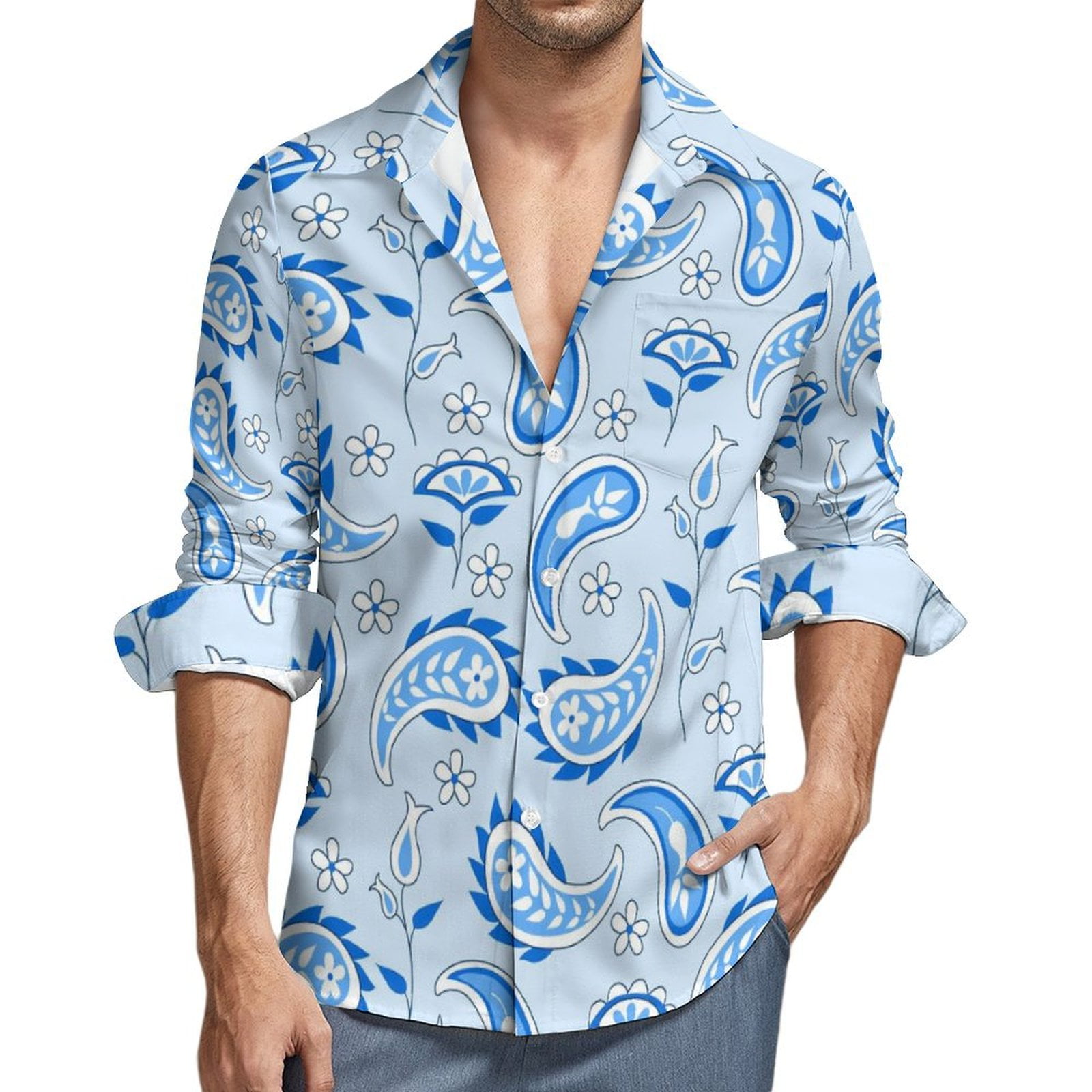 Men’s Patterned Button Down Shirt Long Sleeve