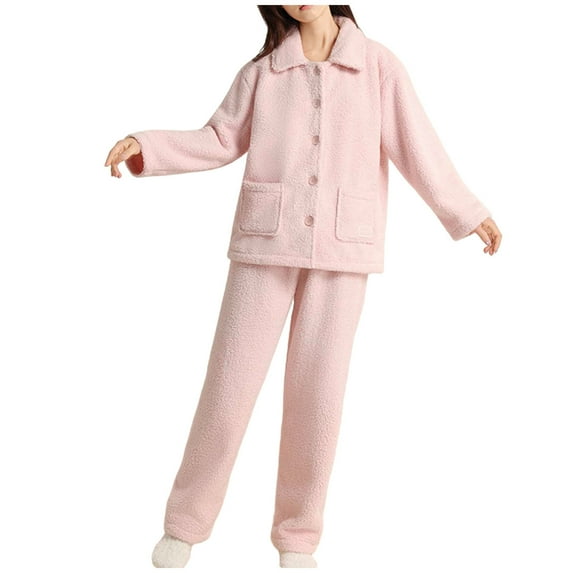 Winter Pajamas For Women Sevevn Womens Fleece Fuzzy Sleepwear Winter Button Down Plush Soft Warm Fluffy Pajama Sets with Pockets