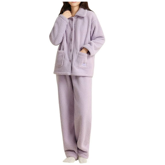 Winter Pajamas For Women Sevevn Womens Fleece Fuzzy Sleepwear Winter Button Down Plush Soft Warm Fluffy Pajama Sets with Pockets