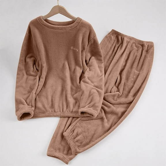 Winter Pajamas for Women Casual Fuzzy Loungewear Thick Fleece Thermal Pullover Sleepwear Top and Bottom