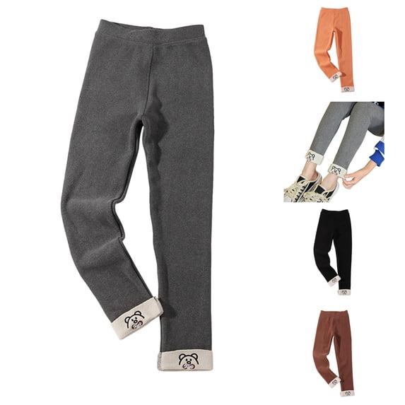 Winter Pants for Girls Kids Baby Girls Thick Lined Warm Leggings Stretchy Basic Ninth Ankle Length Winter Stocking Dark Gray 4-6 Years