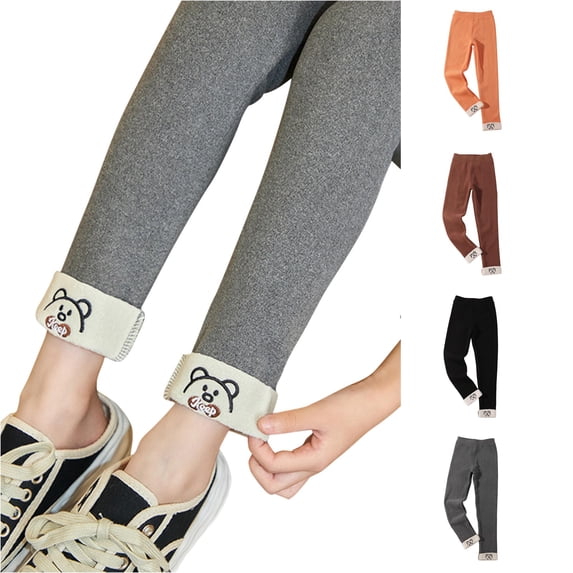 Winter Pants for Girls Kids Baby Girls Thick Lined Warm Leggings Stretchy Basic Ninth Ankle Length Winter Stocking Grey 4-6 Years