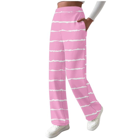 Winter Pants for Women Fleece Lined Thermal Wide Leg Sweatpants with Pockets Gradient Striped Pull-On Trousers (2XL, Pink A|Striped)