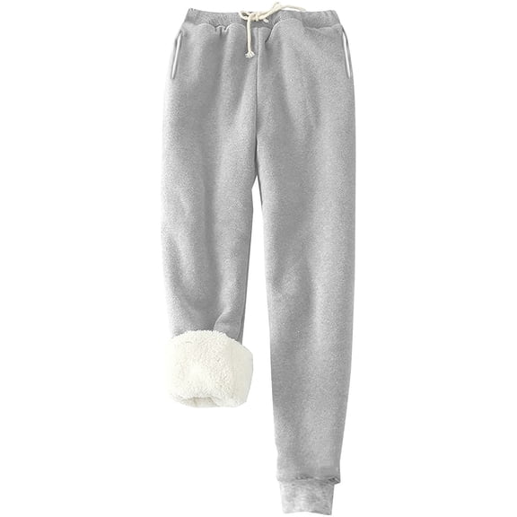 Winter Pants for Women Winter Warm Fleece Lined Joggers Casual Lounge Pants Drawstring Gym Sweatpants with Pockets Gray S