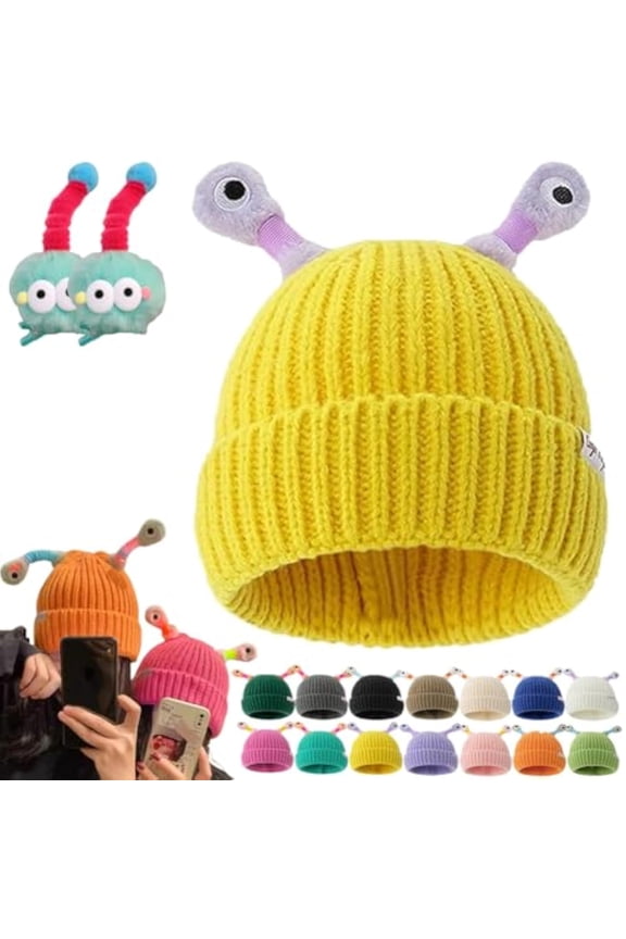 Winter Parent-Child Cute Glowing Little Monster Knit Hat,Cute Monster Tentacle Design LED Light up Warm Fuzzy Beanieyellow