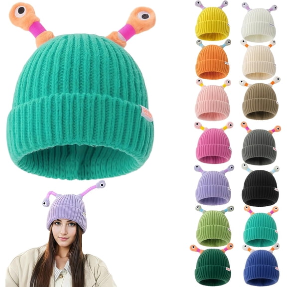 Winter Parent-Child Cute Glowing Little Monster Knit Hat，Funny Glowing Monster Tentacle Hat，Light Up Knit Beanie Winter Warm Hat for Kids Adults
