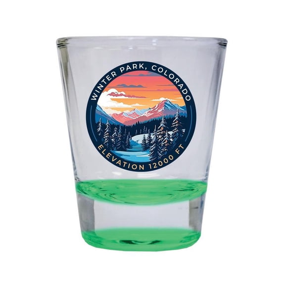 Winter Park Colorado Design A Souvenir 2 oz Round Shot Glass Green