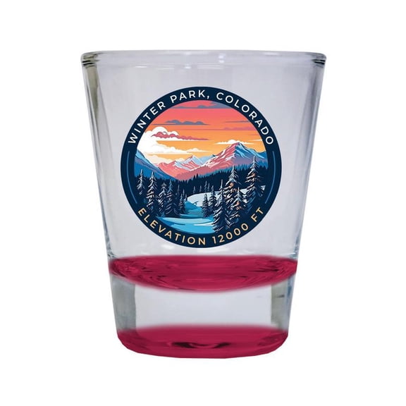 Winter Park Colorado Design A Souvenir 2 oz Round Shot Glass Red