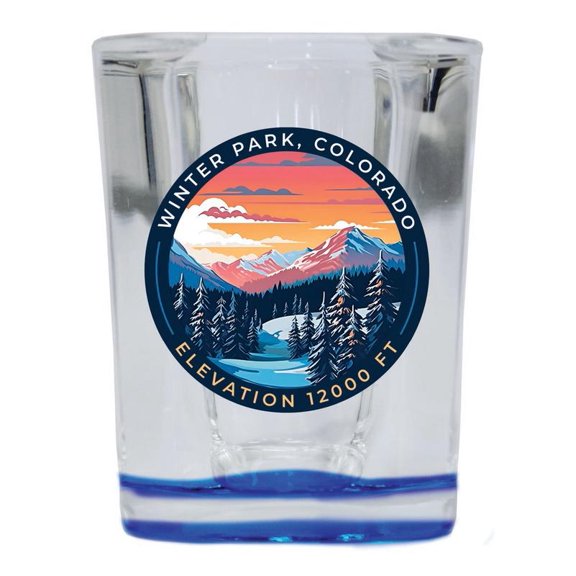 Winter Park Colorado Design A Souvenir 2 oz Square Shot Glass Blue