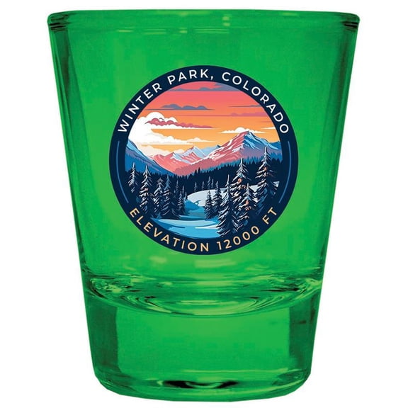 Winter Park Colorado Design A Souvenir Full Color 2 oz Round Shot Glass Green