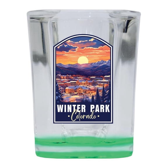 Winter Park Colorado Design B Souvenir 2 oz Square Shot Glass Green