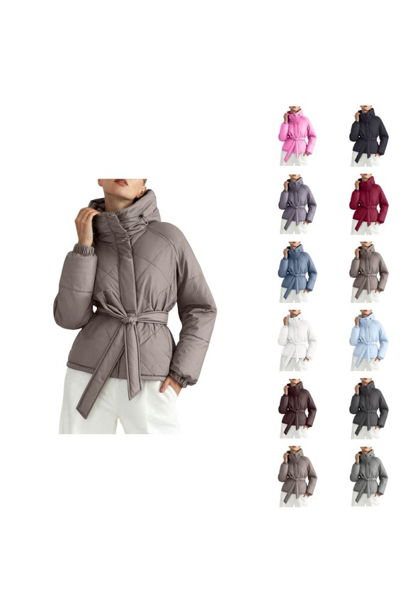 Winter Parka for Women 2026 Trendy Long Sleeve Thicken Full Zipper Belted Hooded Outerwear with Pockets