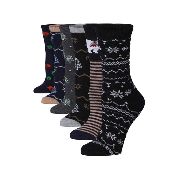 Winter Patterns Wool-Blend Crew Boot Socks - 12 Pairs
