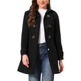 thumbnail image 1 of INSPIRE CHIC Winter Pea Coat for Women Mid-thigh Hooded Trench Toggle Duffle Overcoat with Pockets M Black, 1 of 6