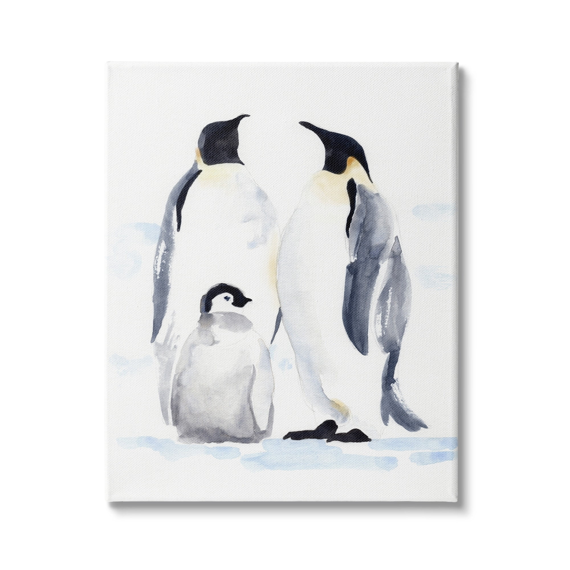 Winter Penguin Bird Family Soft Watercolor Arctic Animals 24 in x 30 in Painting Canvas Art Print, by Stupell Home Décor