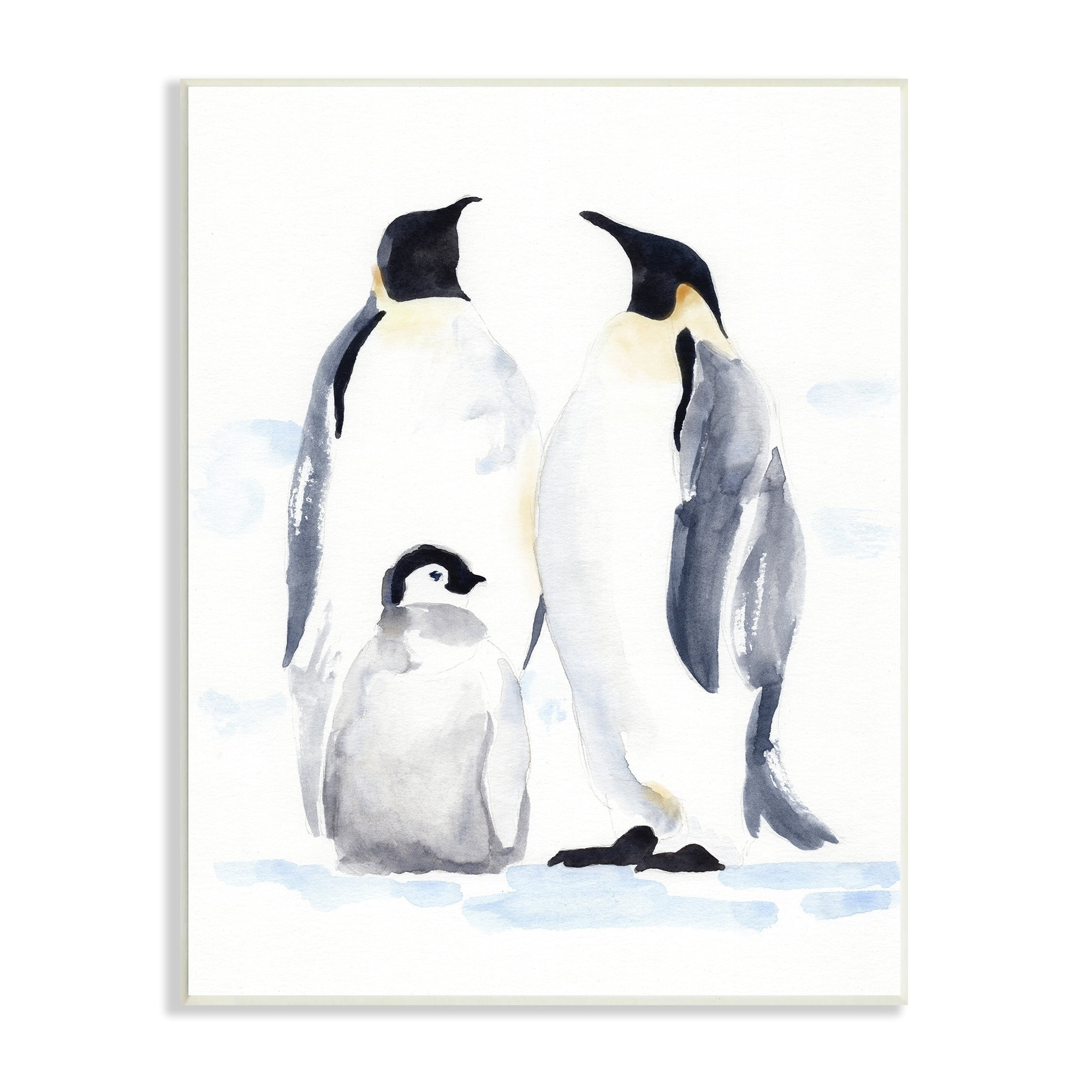 Winter Penguin Bird Family Soft Watercolour Arctic Animals 13 in x 19 in Framed Painting Art Print, by Stupell Home Décor