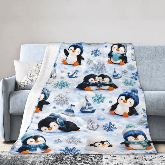 Winter Penguin Blanket Penguin Snowflake Cute Soft Cozy Throw Blanket Gift for Women Adults 50x40