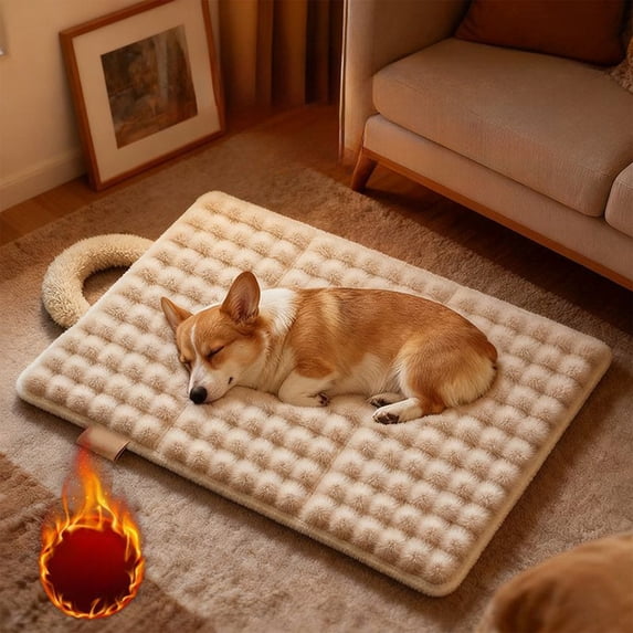 Winter Pet Bed Mat, Self Warming Plush Pad for Dogs and Cats, Thick Orthopedic Sleeping Mat with Non-Slip Bottom, Large 24x16 Inch Heated Pet Bed for Indoor Use and Joint Support