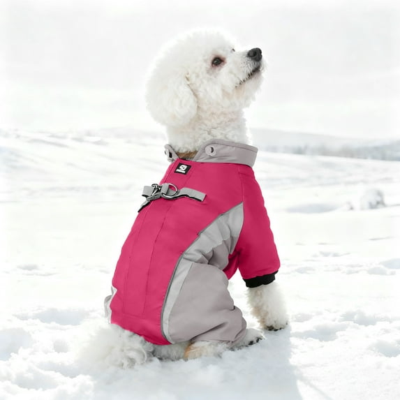 Winter Pet Coat with Adjustable Fit and Reflective Strips Harnessing 4-Leg Jumpsuit Design for Small to Large Cats and Dogs in Indoor Outdoor Use