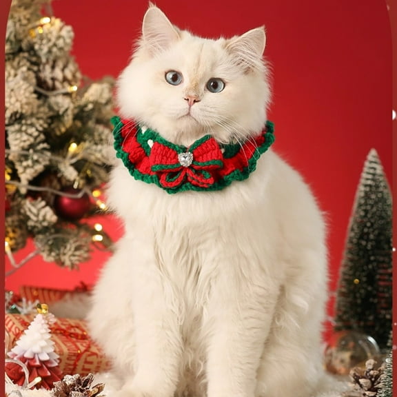 Winter Pet Scarf Collar for Cats | Soft Red Knit Cloth | Adjustable 30x23cm | Warm Festive Outfit, Cozy Christmas Accessory, Comfortable Bib for Small Pets