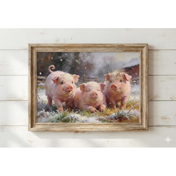 Winter Piglet Farmhouse Nursery Botanical Farm Animal Poster Unframed Paper Print