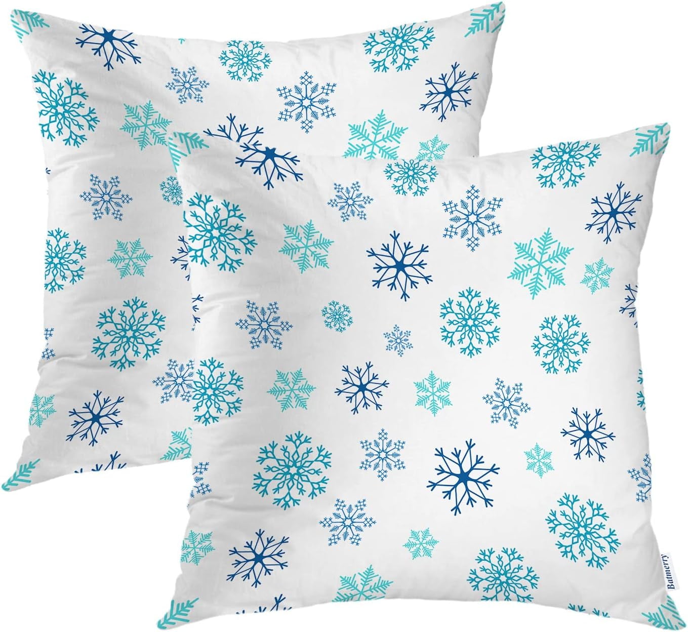 Winter Pillow Covers 18x18 Inch Set of 2, Blue Snow Winter with