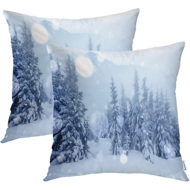 Winter Pillow Covers 18x18 Inch Set of 2, Mysterious Winter Landscape