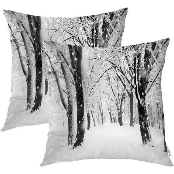 Winter Pillow Covers 18x18 Inch Set of 2, Winter Scenes with Snow Covered Trees Double Sided Decorative Pillows Cases Throw Pillows Covers