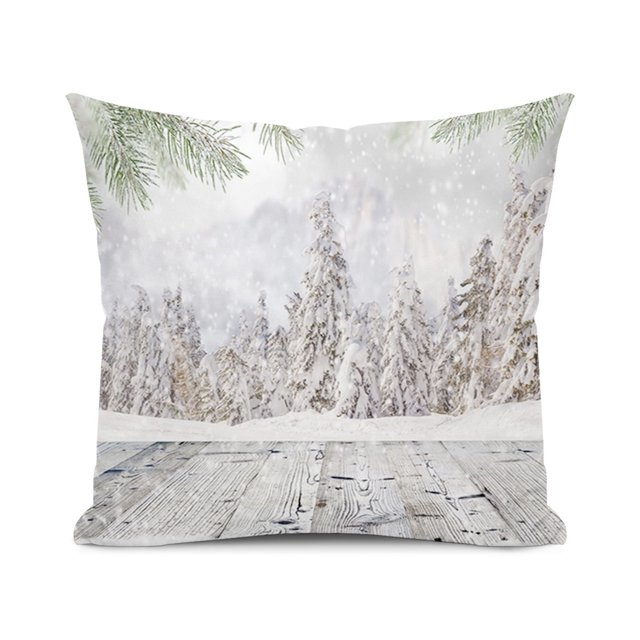 Winter Pillow Covers ,Snow Covered Tree and Wooden ,Pillowcases Square