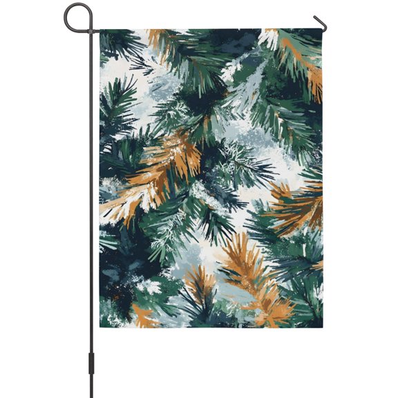 Winter Pine Branch Garden Flag 12 x 18 Inches, Woodland Forest Green Conifer Needle Twig Shadow Weather Proof Outdoor Patio Flags Double Sided Small Garden Decoration for Yard Outside Home