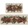 thumbnail image 1 of Winter Pine Cone Kitchen Rugs Set of 2, Bow Pine Needle Red Berry Kitchen Mats Decor, Seasonal Floor Door Mat Home Decorations - 17x30 and 17x47 Inch, 1 of 1