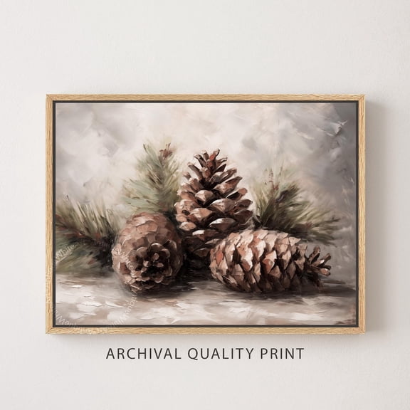 Winter Pine Cones Wall Art, Printed And Shipped W74 Home Decor #103, Stretched Canvas Size 16x24