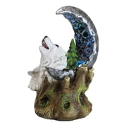 Winter Pine Forest Howling Snow White Wolf Mother And Cub With LED Moon Figurine
