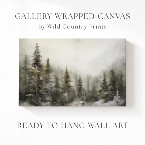 Winter Pine Forest Misty Snowy Evergreen Nordic Woodland Foggy Tree Landscape Moody Cabin Lodge Poster Unframed Paper Print