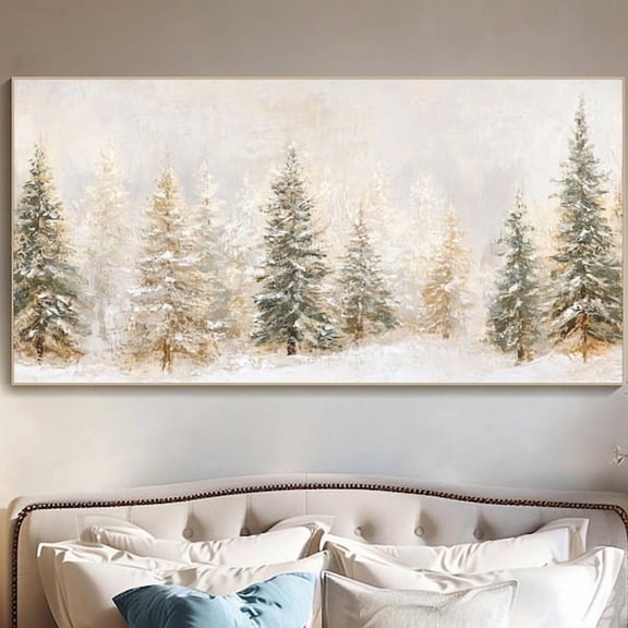 Winter Pine Forest On Snowy Landscape Wall Art Scenic Winter Trees Art Living Room Wall Decor Wall Art Print